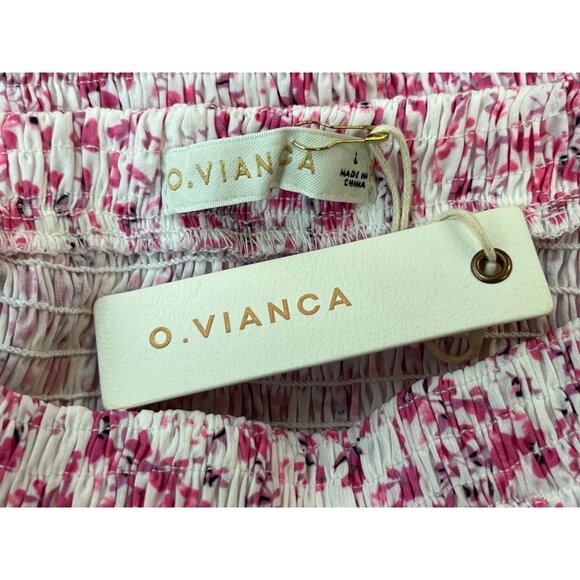 O.Vianca Women's Pink & White Floral Smocked Mini Skirt Sz L- New - Picture 4 of 7